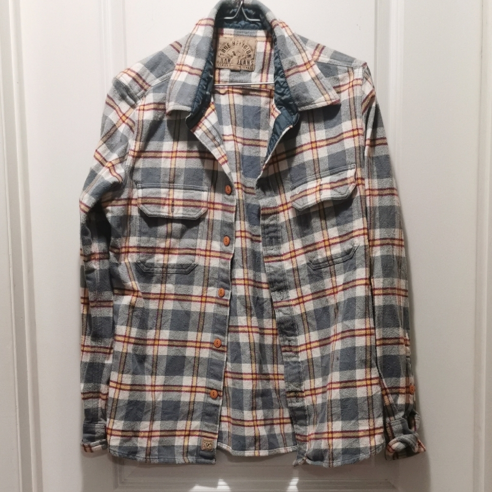 True Religion‎ Plaid Shirt Jacket - Gray, Orange, White